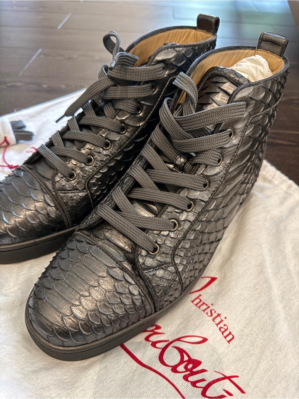 Christian Louboutin Metallic Black Scaled High-Top Sneakers